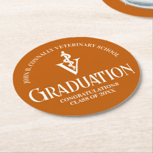 Custom Orange Veterinary School Graduation Party Runder Pappuntersetzer