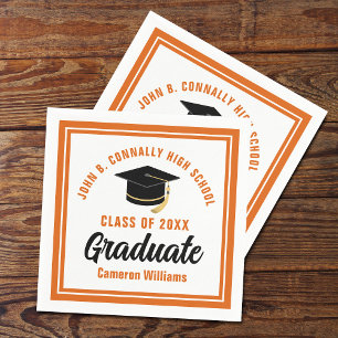 Custom Orange White Graduate 2025 Graduation Party Serviette