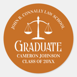 Custom Orange White Law School Graduation Party Runder Aufkleber