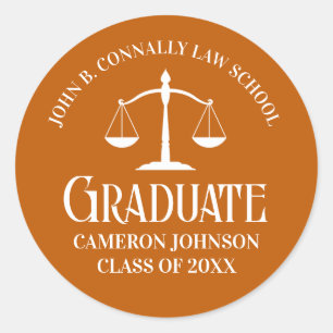 Custom Orange White Law School Graduation Party Runder Aufkleber