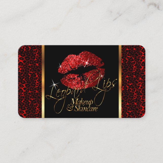 Custom Order Makeup Artist mit Leopard & Red Lips Visitenkarte (Vorderseite)