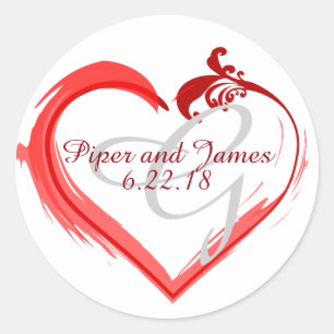 Custom Order Wedding Monogram Red Heart Siegel Runder Aufkleber