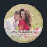 Custom Our Wedding Day Foto Magnet<br><div class="desc">Fügen Sie Ihr Lieblings-Foto zu unserem Hochzeitsmagneten und das Datum unten. Diese sind perfekt für Braut und Bräutigam oder die Eltern der Braut und des Bräutigams. Sie machen auch lustige Brautparty Geschenke für die Brautmädchen und oder Trauzeugen.</div>