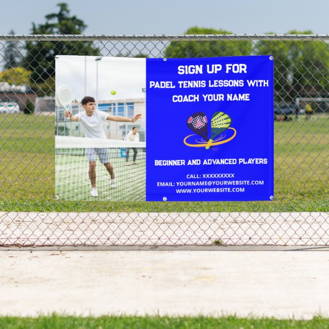 Custom Padel Tennis Coach Class Lessons Blue Banner (InSitu)