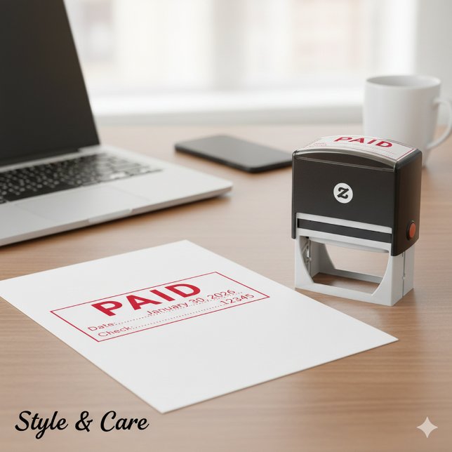 Custom Paid With Date And Check Office Permastempel (Custom Paid With Date And Check Office Self-inking Stamp)