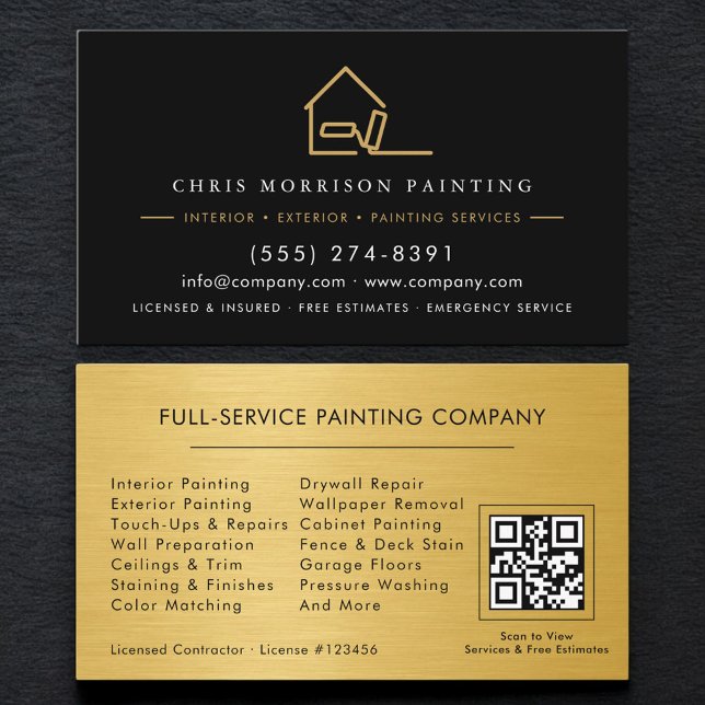 Custom Painter Painting Service Black Gold QR Code Visitenkarte (Von Creator hochgeladen)