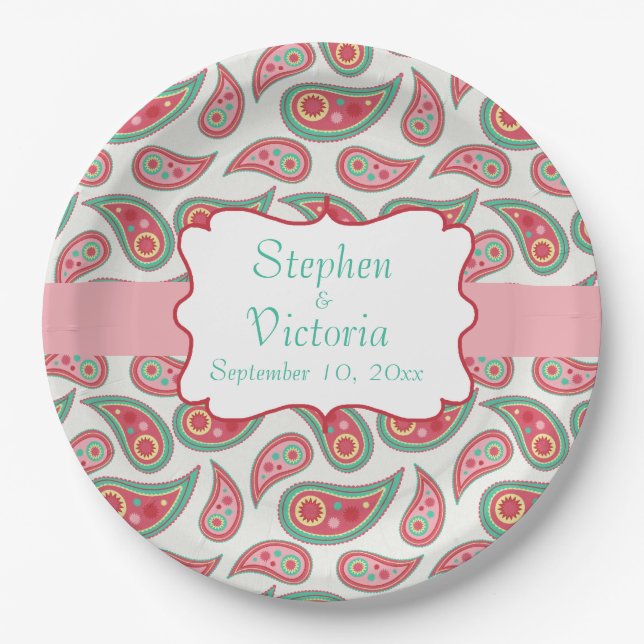 Custom Paisley Monogram Wedding Paper Teller (Vorderseite)