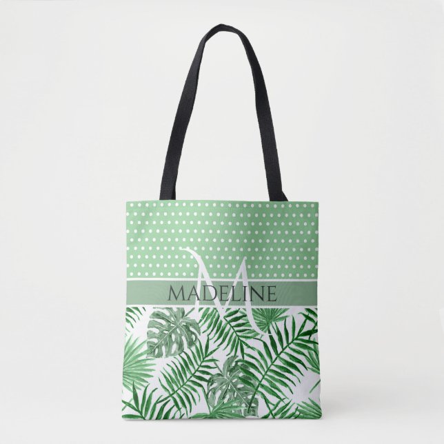 Custom Palm Leafs White Polka Dots Muster Tasche (Vorderseite)