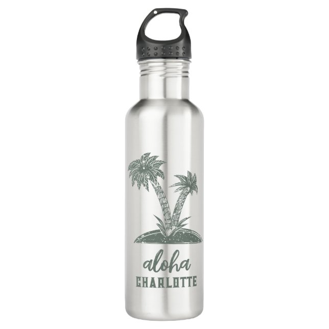 Custom Palm Tree Tropical Hawaiian Edelstahlflasche (Vorderseite)
