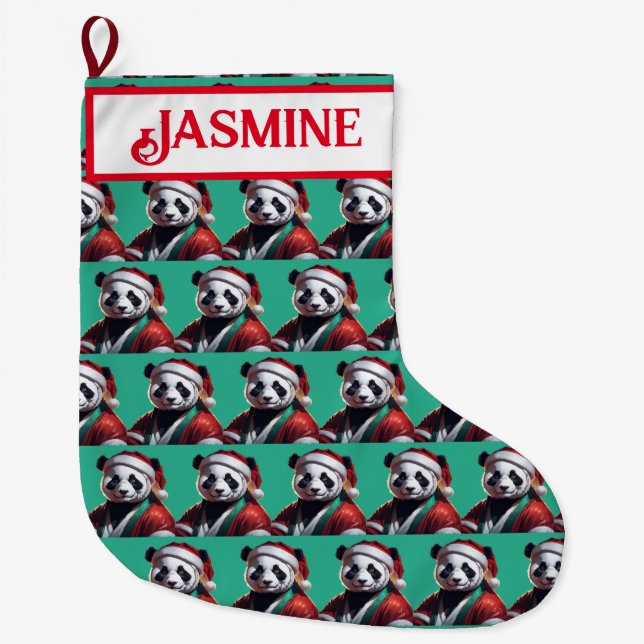 Custom Panda-Santa Großer Weihnachtsstrumpf (Vorderseite)