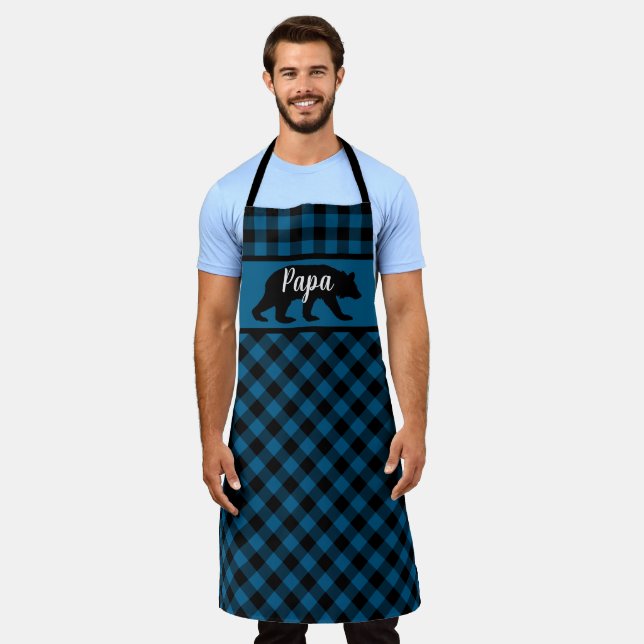 Custom Papa Mama Bear auf Blue Black Buffalo Karos Schürze (Getragen)