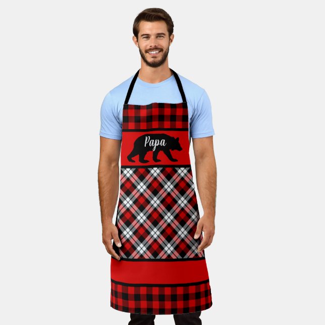 Custom Papa Mama Bear auf Red Black Buffalo Karos Schürze (Getragen)