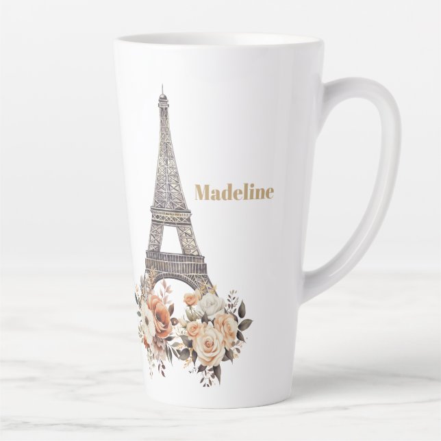 Custom Paris Eiffel Tower Beautiful Floral Milchtasse (Rechts)