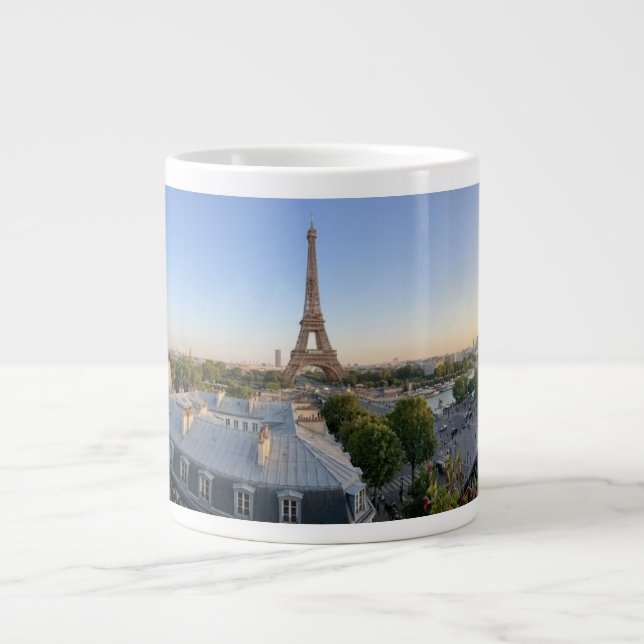Custom Paris Panoramic Skyline View Eiffel Tower Jumbo-Tasse (Vorderseite)
