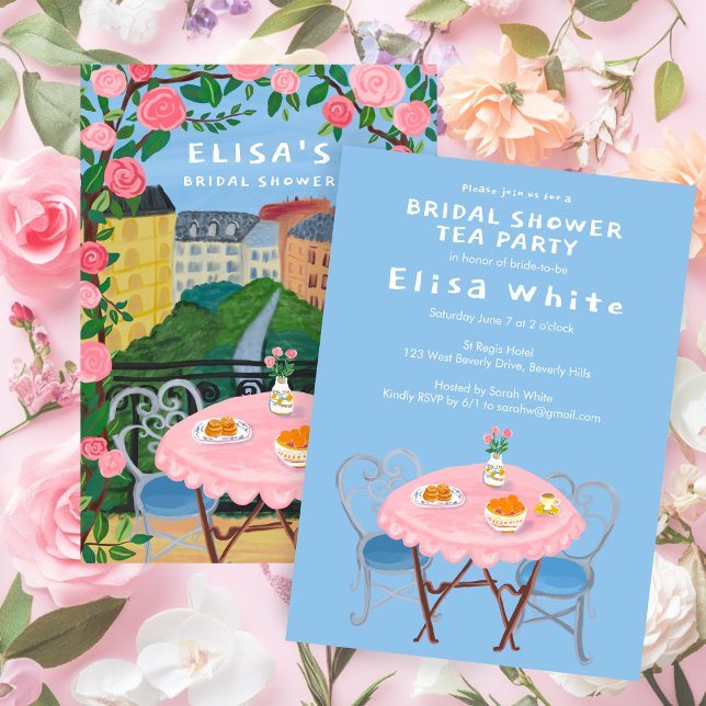 CUSTOM Paris Teatro Sociale Bellinzona Brautparty Einladung (CUSTOM Paris Tea on the Balcony Bridal Shower Hand-painted Art Invitation
)