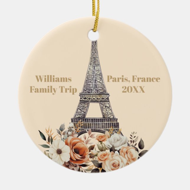Custom Paris Trip Eiffel Tower Floral Christmas Keramik Ornament (Vorne)