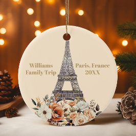 Custom Paris Trip Eiffel Tower Floral Christmas Keramik Ornament