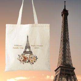 Custom Paris Trip Eiffel Tower Floral Tragetasche