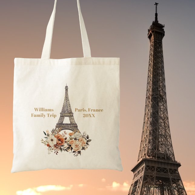Custom Paris Trip Eiffel Tower Floral Tragetasche (Von Creator hochgeladen)