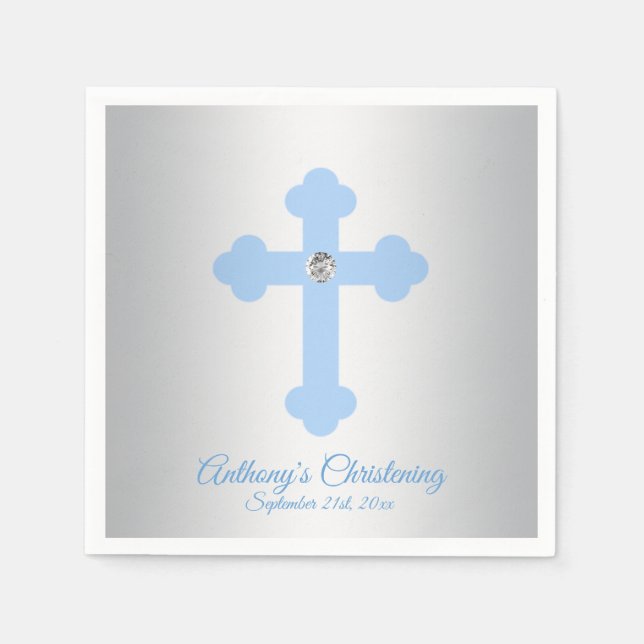 Custom Pastel Blue Boy Cross CHRISTENENING BAPTISM Serviette (Vorderseite)