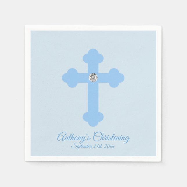 Custom Pastel Blue Boy Cross CHRISTENENING BAPTISM Serviette (Vorderseite)