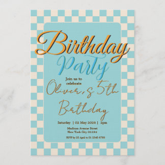 Custom Pastel Blue Checkered Birthday Party Einladung