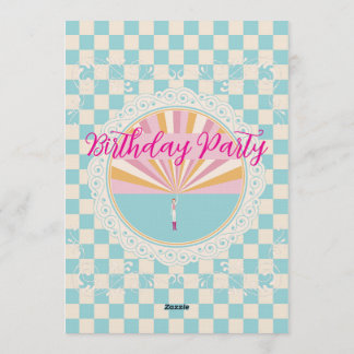 Custom Pastel Blue Checkered Birthday Party Einladung
