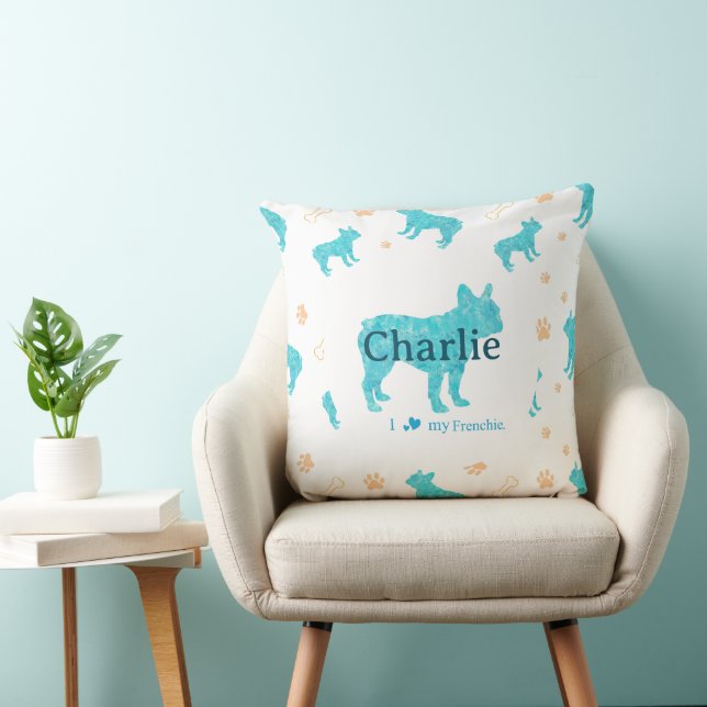 Custom Pastel blue french bulldog throw pillow Kissen (Stuhl )
