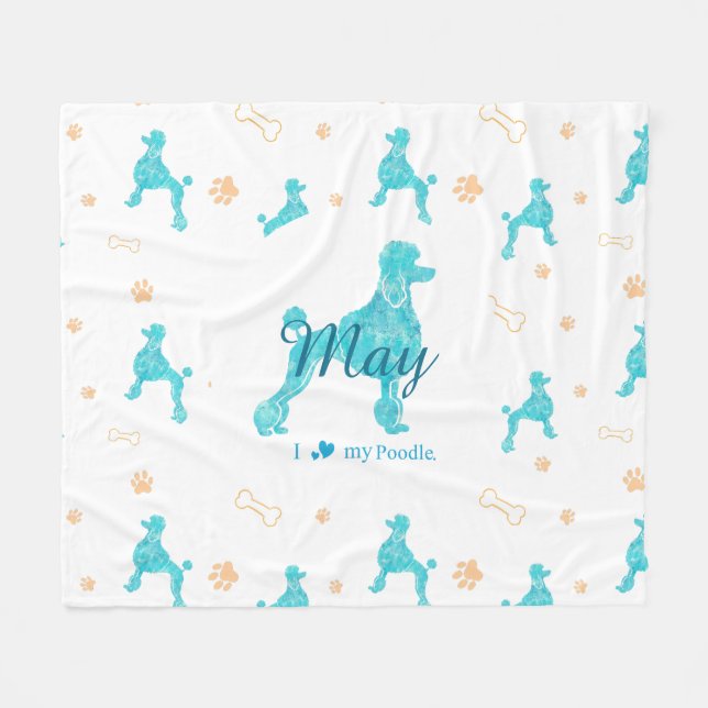 Custom Pastel Blue Poodle Silhouette Blanket Gift Fleecedecke (Vorderseite (Horizontal))