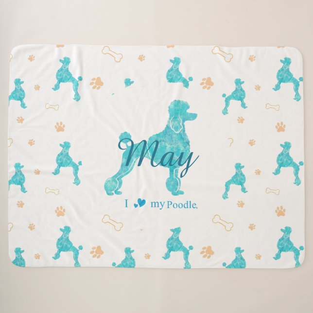 Custom Pastel Blue Poodle Silhouette Blanket Gift Sherpadecke (Vorderseite (Horizontal))