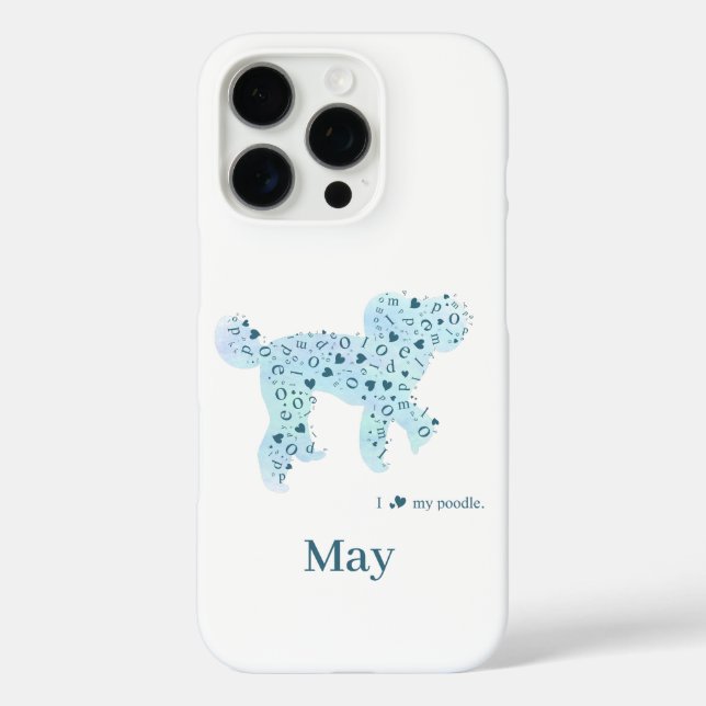 Custom Pastel Blue Poodle Silhouette customizable iPhone 16 Pro Hülle (Rückseite)