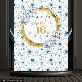 Custom Pastel Blue Sweet 16 Gold Glitzer Tapestry Wandteppich
