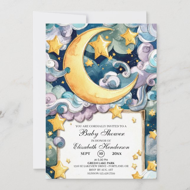 Custom Pastel Celestial Baby Dusche Einladung (Vorderseite)