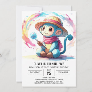 Custom Pastel Monkey Geburtstag Einladung