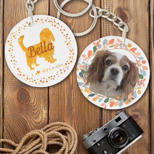 Custom Pastel Orange Cavalier Silhouette Schlüssel Schlüsselanhänger