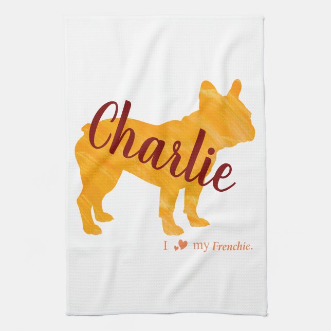 Custom Pastel Orange French Bulldog - Frenchie Geschirrtuch (Vertikal)