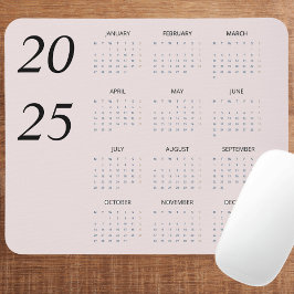 Custom Pastel Pink 2025 Calendar Elegant Mousepad