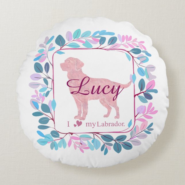 Custom pastel pink Labrador Retriever throw pillow Rundes Kissen (Vorderseite)