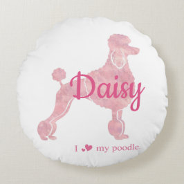 Custom Pastel Pink Poodle Silhouette round cushion Rundes Kissen