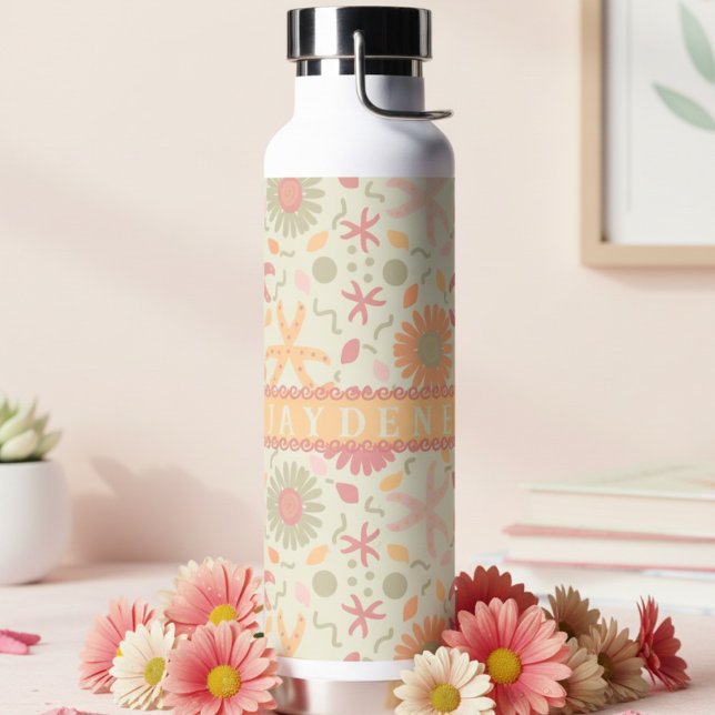 Custom Pastel Starfish Floral Creme Trinkflasche (Soft pastel colors for the fresh feminine look. Work, school or play, it just fits.)