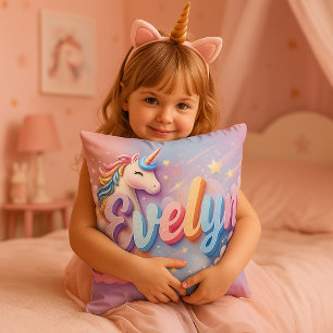 Custom Pastel Unicorn Name Pillow Kissen