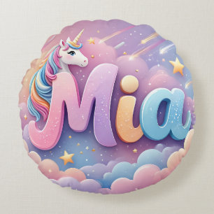 Custom Pastel Unicorn Name Pillow Rundes Kissen