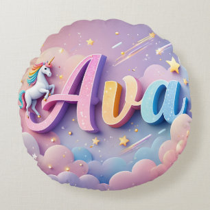 Custom Pastel Unicorn Name Pillow Rundes Kissen