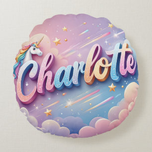 Custom Pastel Unicorn Name Pillow Rundes Kissen