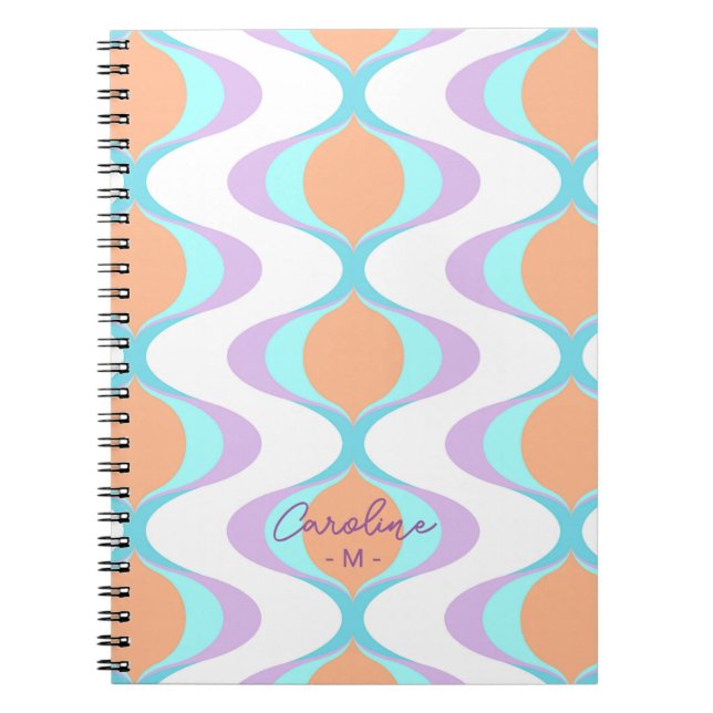 Custom Pastel Violet Orange Aqua Blue Ogee Waves Notizblock (Vorderseite)