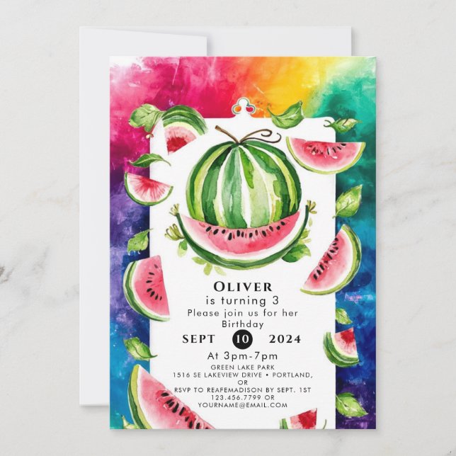 Custom Pastel Watermelon Geburtstag Einladung (Vorderseite)