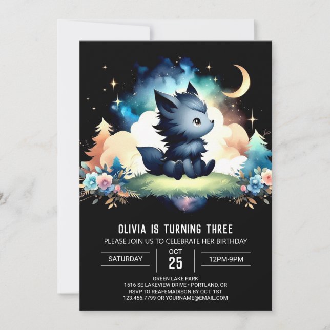 Custom Pastel Wolf Geburtstag Einladung (Vorderseite)