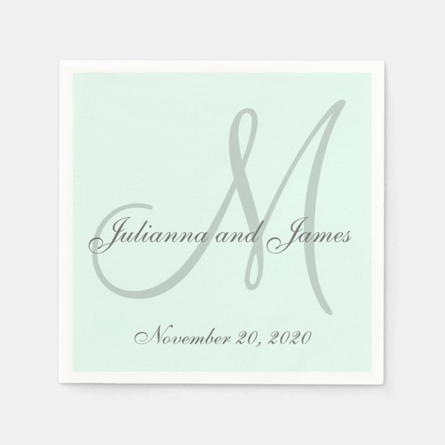 Custom Pastell Minze gefärbtes Monogramm Papier Na Serviette (Vorderseite)