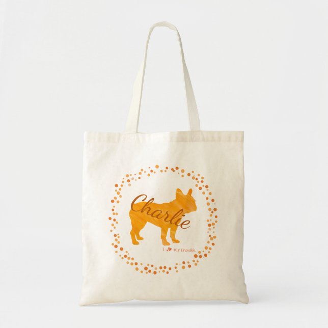 Custom Pastell Orange French Bulldog Silhouette Ba Tragetasche (Vorne)