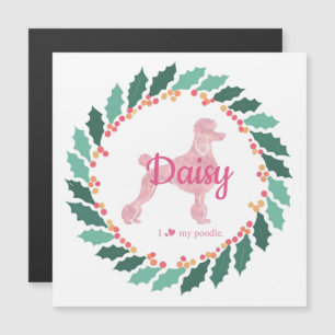 Custom Pastell Pink Poodle Weihnachtsmagnet-Karte Magnetkarte